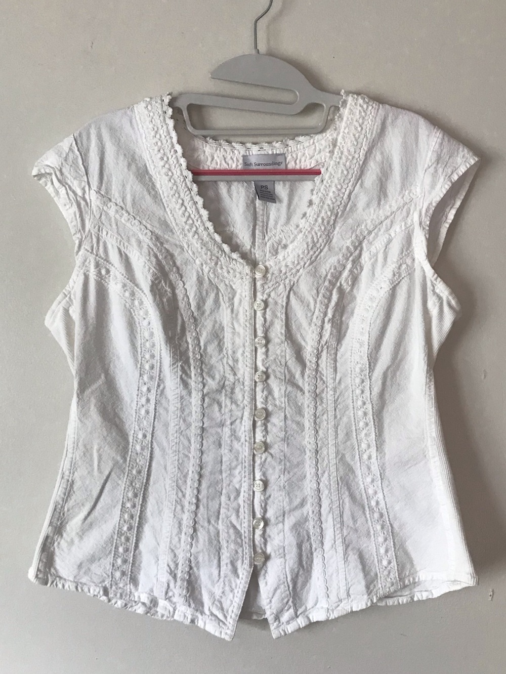 Soft Surroundings White Button-Front Cap Sleeve Blouse